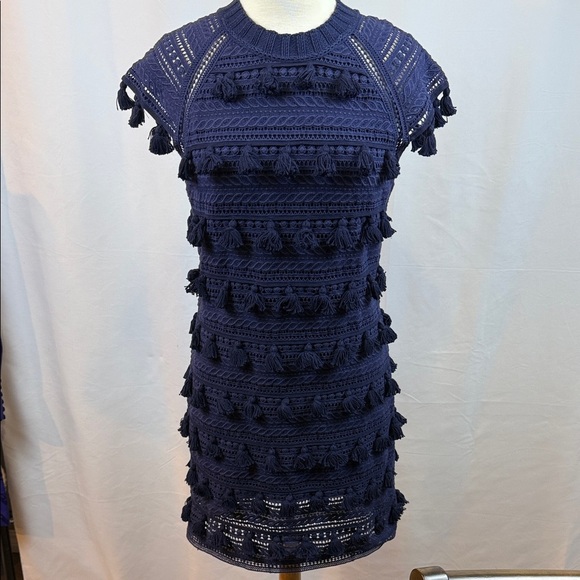 Sea New York Navy Textured Tasseled Dress, Size 6 - Picture 1 of 7